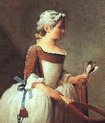 Jean Baptiste Simeon Chardin Girl with Racket and Shuttlecock oil painting artist